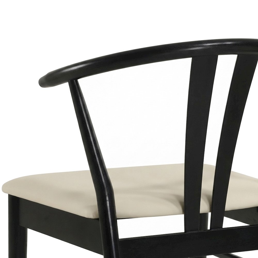 Upholstered Faux Leather Wishbone Kitchen Dining Chairs, Set of 2, Black