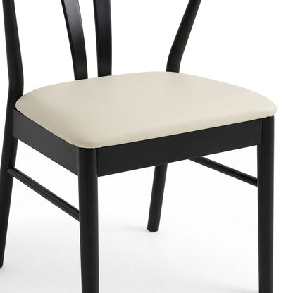 Upholstered Faux Leather Wishbone Kitchen Dining Chairs, Set of 2, Black