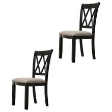 Fabric Upholstered Dining Chairs with Wood Legs, Black, Set of 2