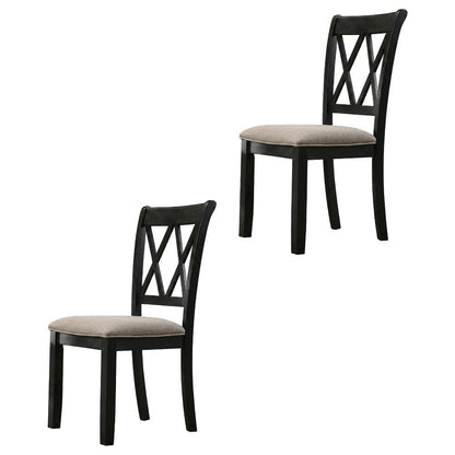 Fabric Upholstered Dining Chairs with Wood Legs, Black, Set of 2