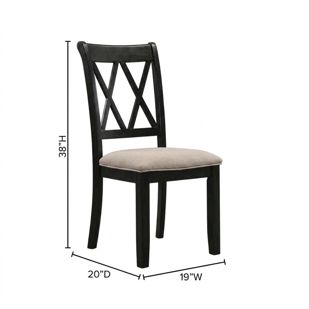 Fabric Upholstered Dining Chairs with Wood Legs, Black, Set of 2