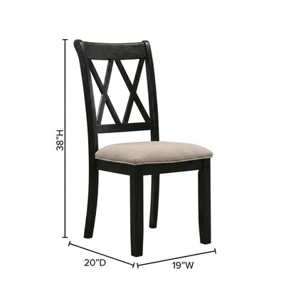 Fabric Upholstered Dining Chairs with Wood Legs, Black, Set of 2