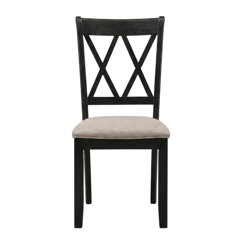 Fabric Upholstered Dining Chairs with Wood Legs, Black, Set of 2