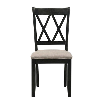 Fabric Upholstered Dining Chairs with Wood Legs, Black, Set of 2