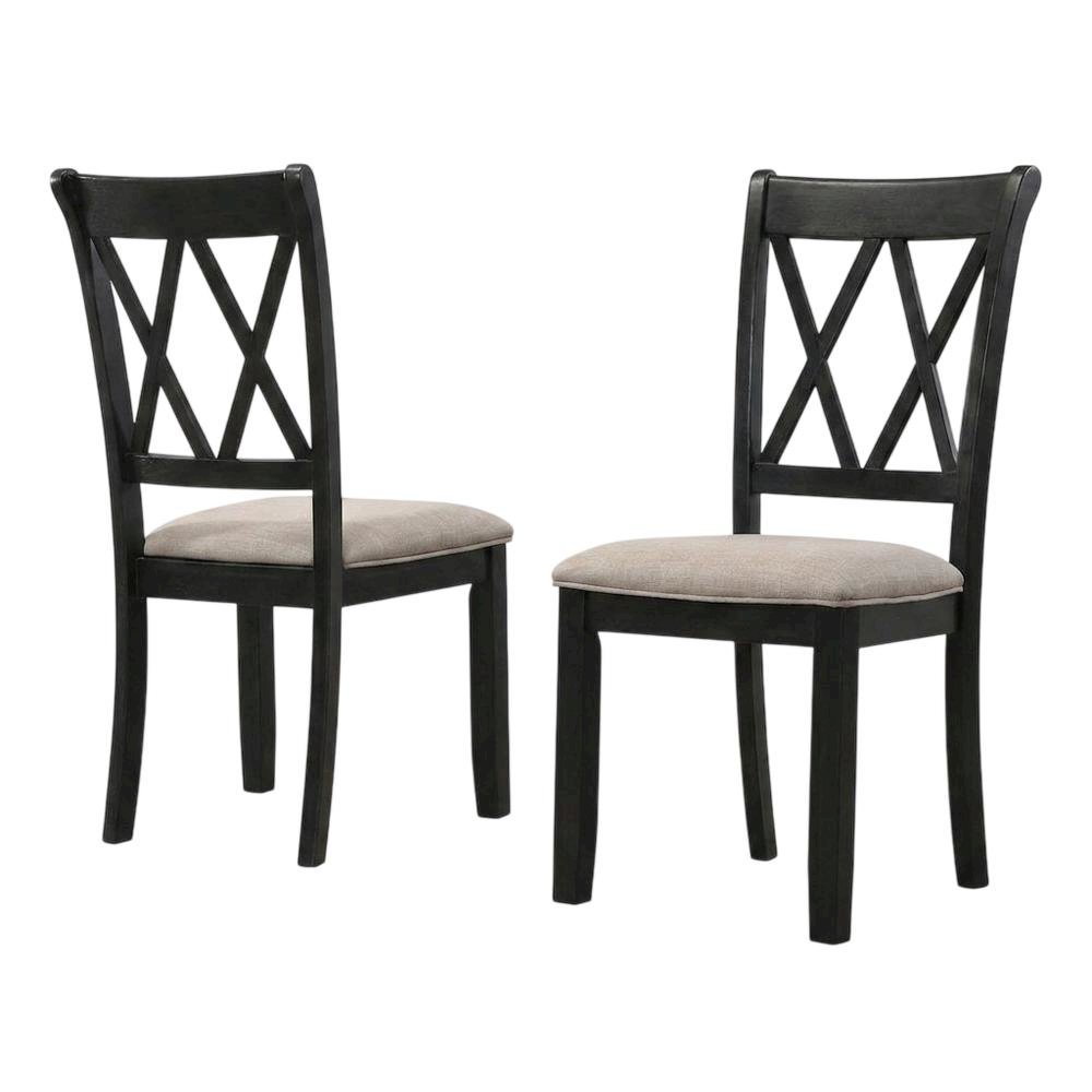 Fabric Upholstered Dining Chairs with Wood Legs, Black, Set of 2