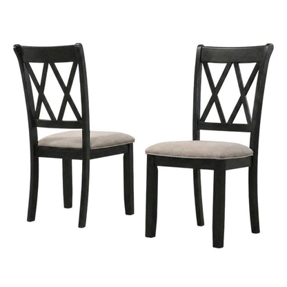 Fabric Upholstered Dining Chairs with Wood Legs, Black, Set of 2