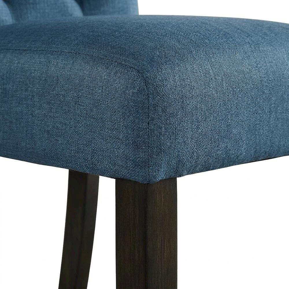 Solid Wood Upholstered Button-Tufted Parsons Dining Chairs, Blue, Set of 2