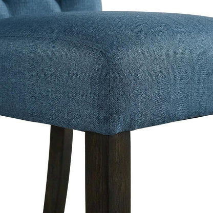 Solid Wood Upholstered Button-Tufted Parsons Dining Chairs, Blue, Set of 2