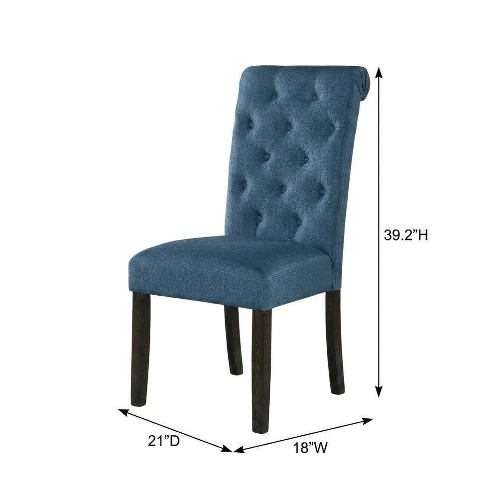 Solid Wood Upholstered Button-Tufted Parsons Dining Chairs, Blue, Set of 2