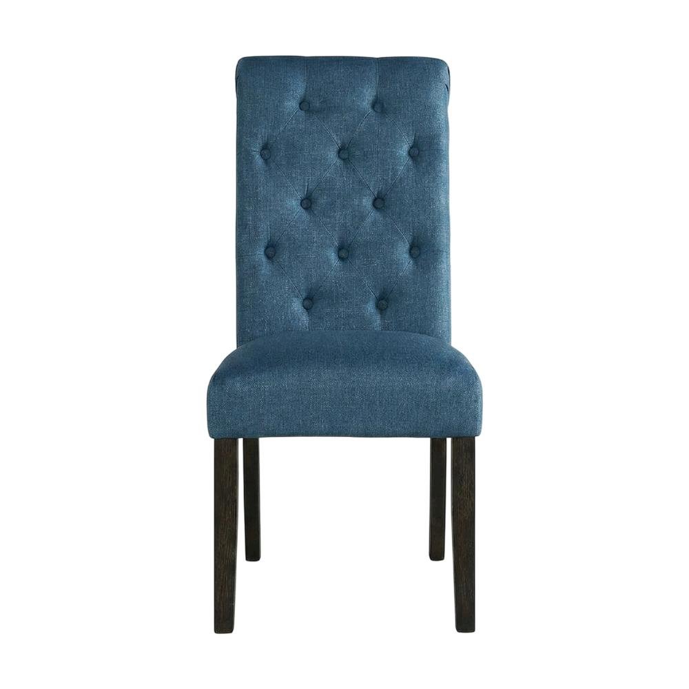 Solid Wood Upholstered Button-Tufted Parsons Dining Chairs, Blue, Set of 2