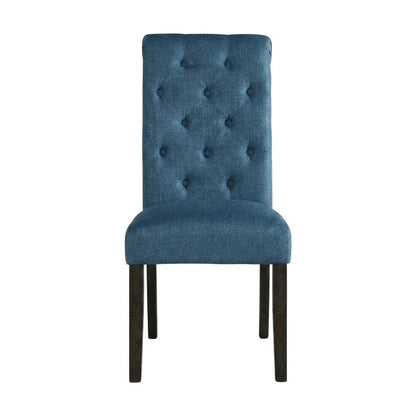 Solid Wood Upholstered Button-Tufted Parsons Dining Chairs, Blue, Set of 2