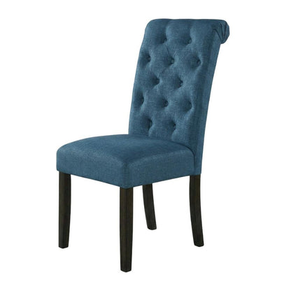 Solid Wood Upholstered Button-Tufted Parsons Dining Chairs, Blue, Set of 2