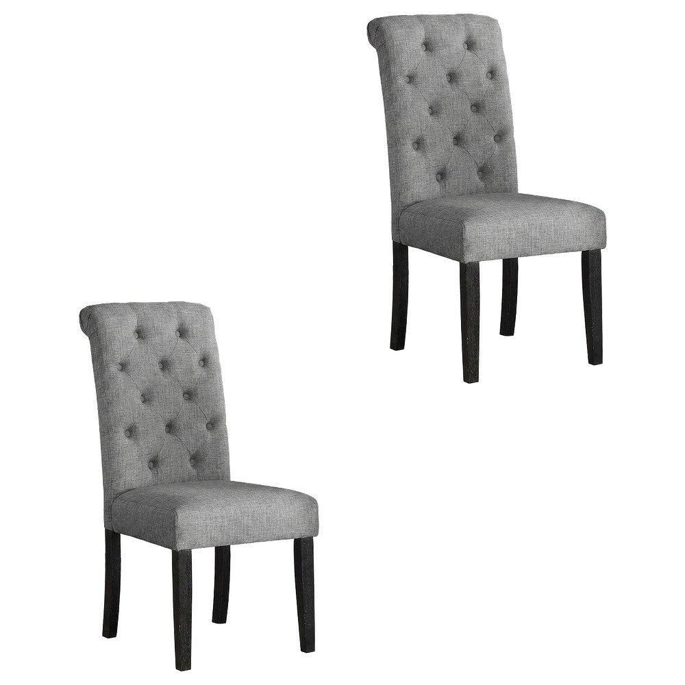 Solid Wood Upholstered Button-Tufted Parsons Dining Chairs, Grey, Set of 2