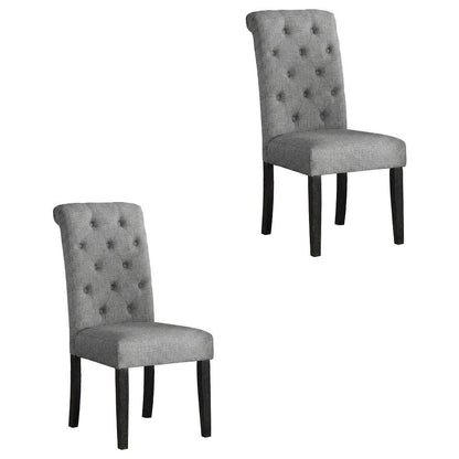 Solid Wood Upholstered Button-Tufted Parsons Dining Chairs, Grey, Set of 2