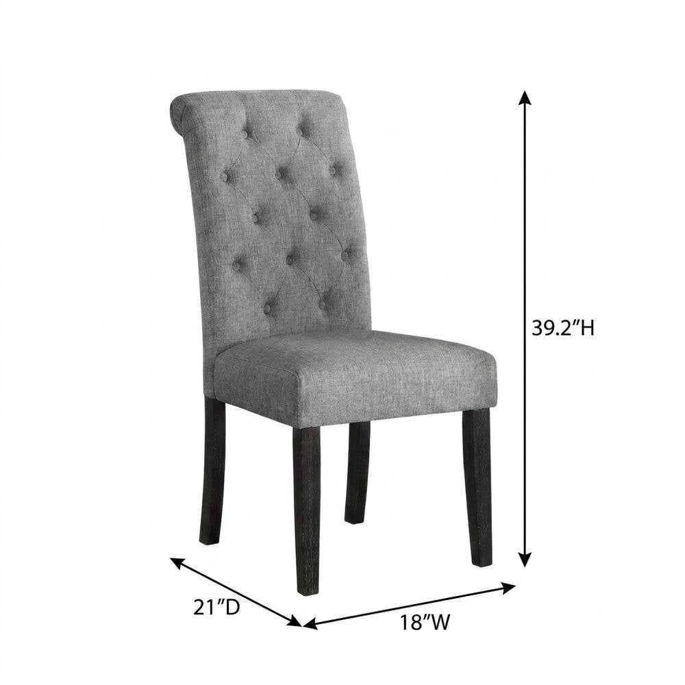 Solid Wood Upholstered Button-Tufted Parsons Dining Chairs, Grey, Set of 2