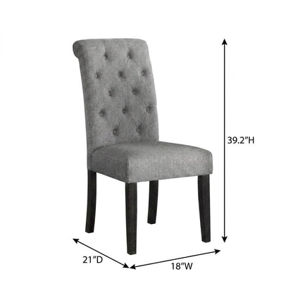 Solid Wood Upholstered Button-Tufted Parsons Dining Chairs, Grey, Set of 2