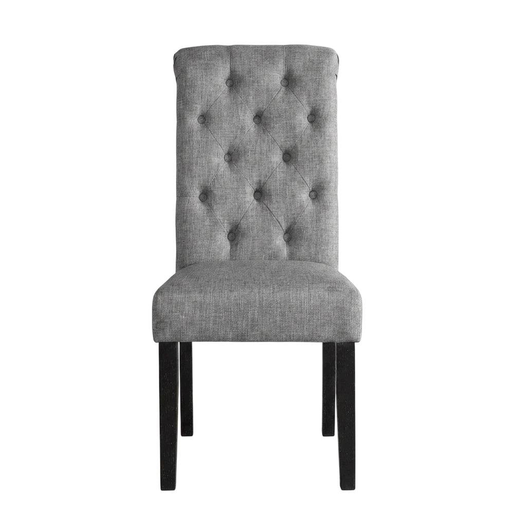 Solid Wood Upholstered Button-Tufted Parsons Dining Chairs, Grey, Set of 2