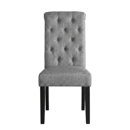 Solid Wood Upholstered Button-Tufted Parsons Dining Chairs, Grey, Set of 2