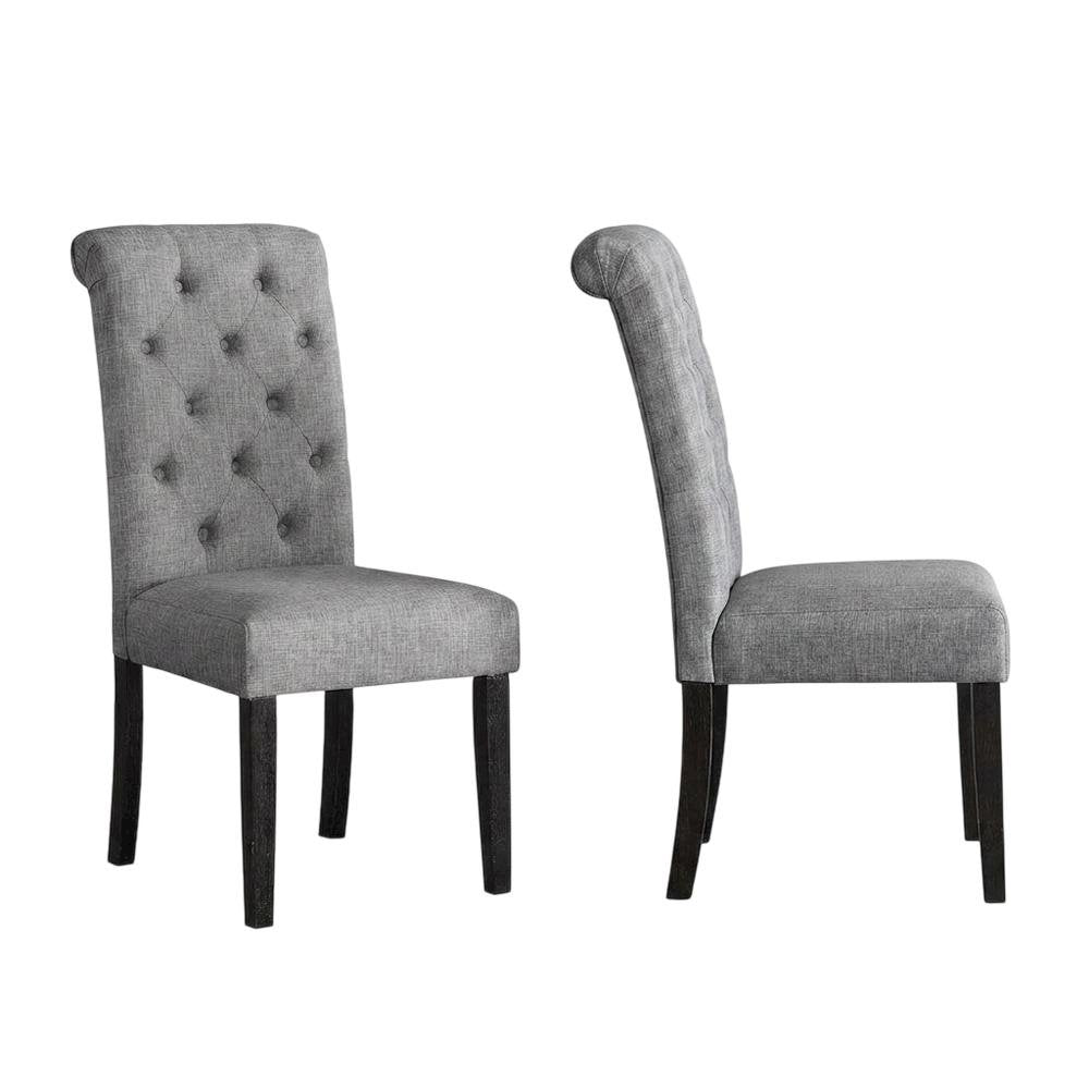 Solid Wood Upholstered Button-Tufted Parsons Dining Chairs, Grey, Set of 2