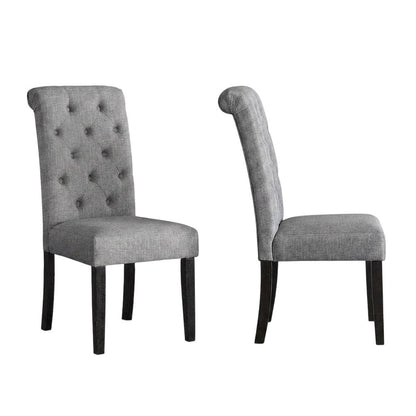 Solid Wood Upholstered Button-Tufted Parsons Dining Chairs, Grey, Set of 2
