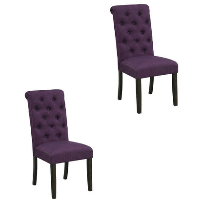 Solid Wood Upholstered Button-Tufted Parsons Dining Chairs, Purple, Set of 2