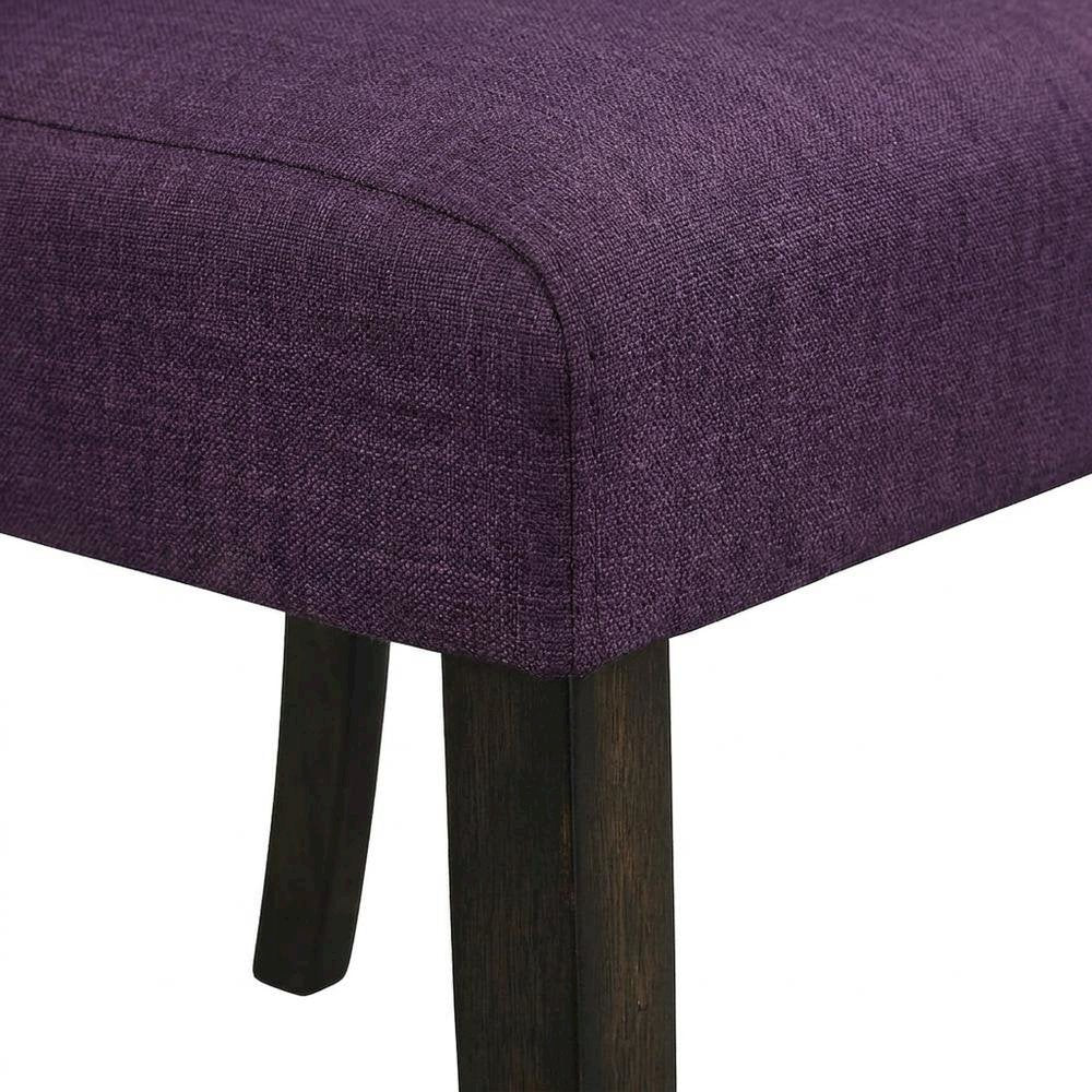 Solid Wood Upholstered Button-Tufted Parsons Dining Chairs, Purple, Set of 2