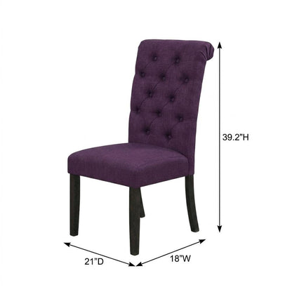 Solid Wood Upholstered Button-Tufted Parsons Dining Chairs, Purple, Set of 2