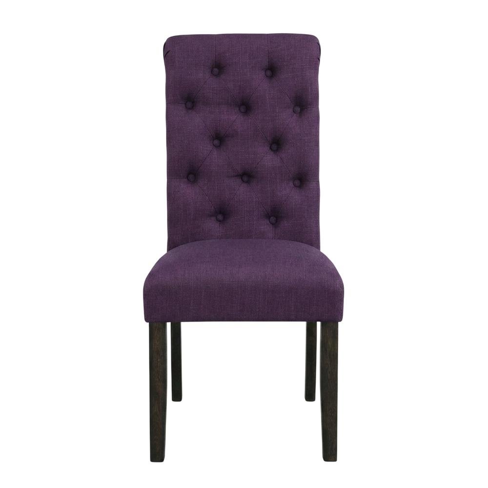 Solid Wood Upholstered Button-Tufted Parsons Dining Chairs, Purple, Set of 2