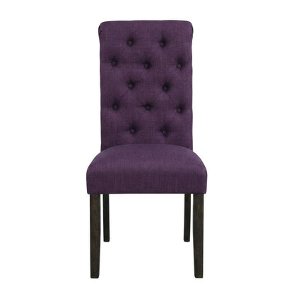 Solid Wood Upholstered Button-Tufted Parsons Dining Chairs, Purple, Set of 2
