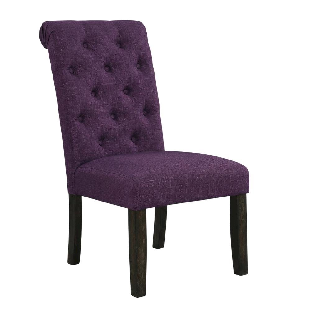 Solid Wood Upholstered Button-Tufted Parsons Dining Chairs, Purple, Set of 2