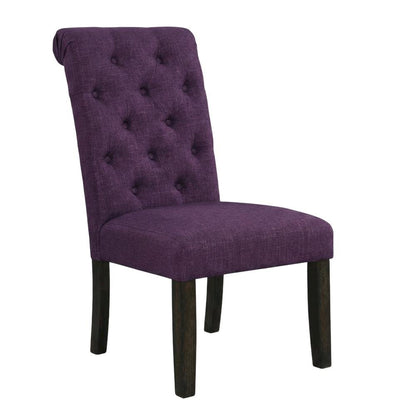 Solid Wood Upholstered Button-Tufted Parsons Dining Chairs, Purple, Set of 2