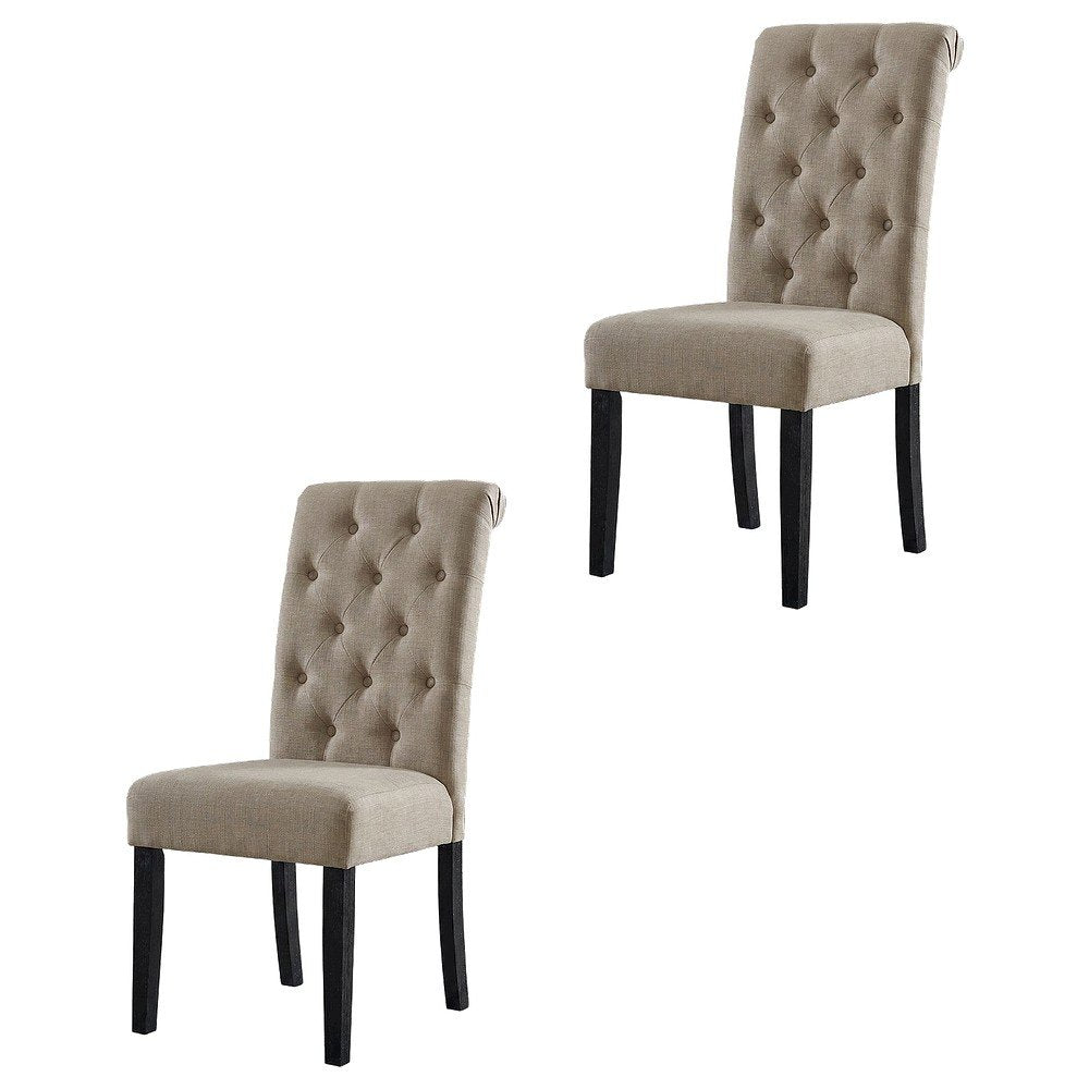 Solid Wood Upholstered Button-Tufted Parsons Dining Chairs, Tan, Set of 2