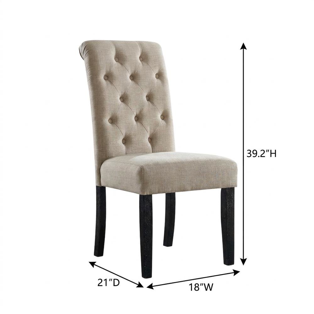 Solid Wood Upholstered Button-Tufted Parsons Dining Chairs, Tan, Set of 2