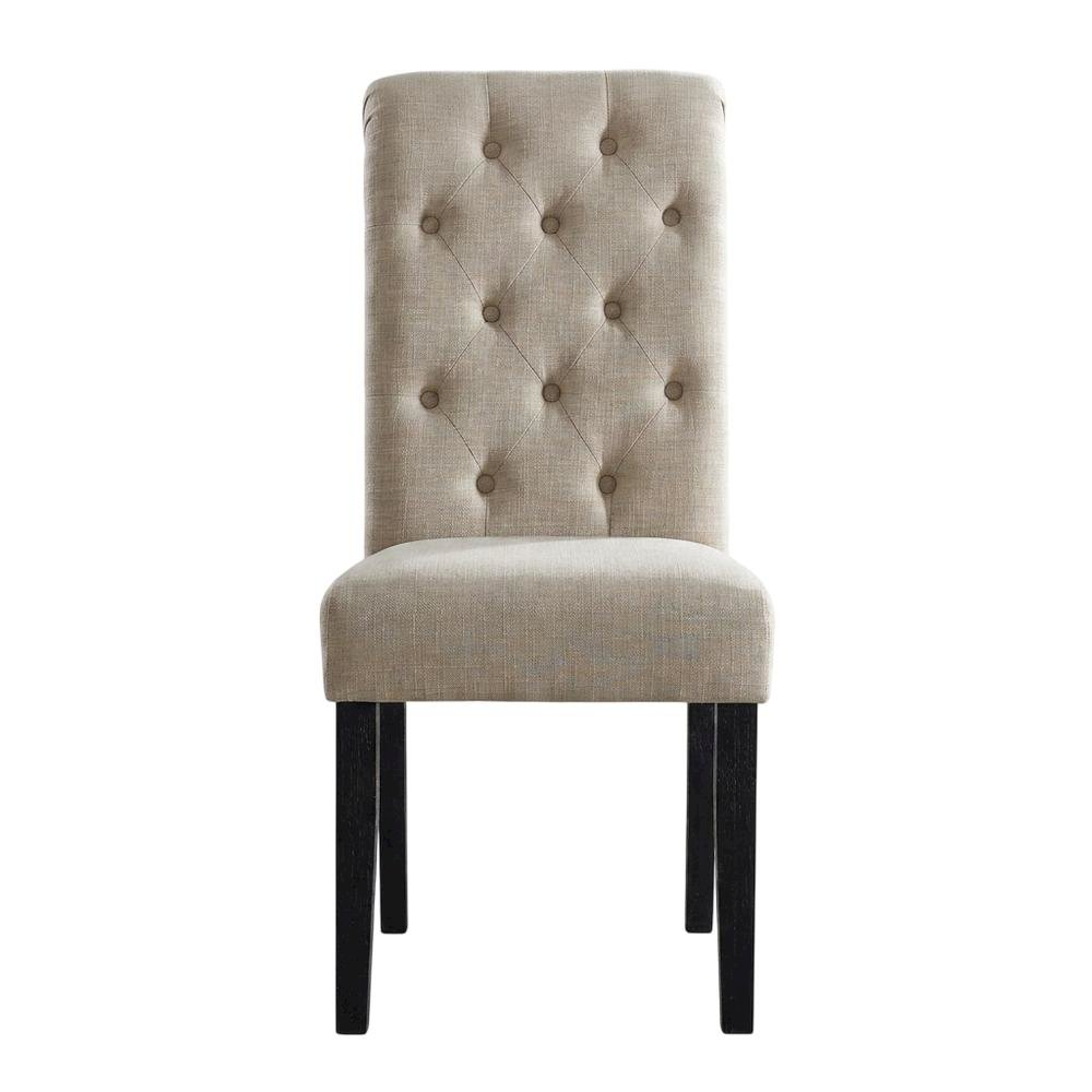 Solid Wood Upholstered Button-Tufted Parsons Dining Chairs, Tan, Set of 2