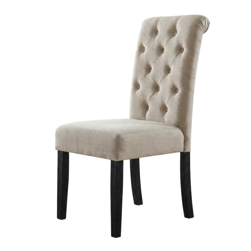 Solid Wood Upholstered Button-Tufted Parsons Dining Chairs, Tan, Set of 2