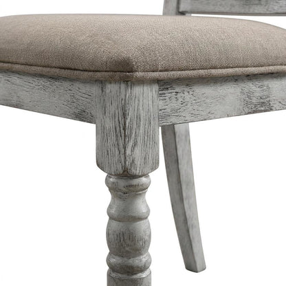 Upholstered Farmhouse Wood Dining Chair with Turned Legs, Beige, Set of 2