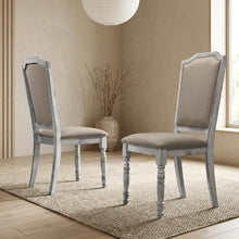 Upholstered Farmhouse Wood Dining Chair with Turned Legs, Beige, Set of 2