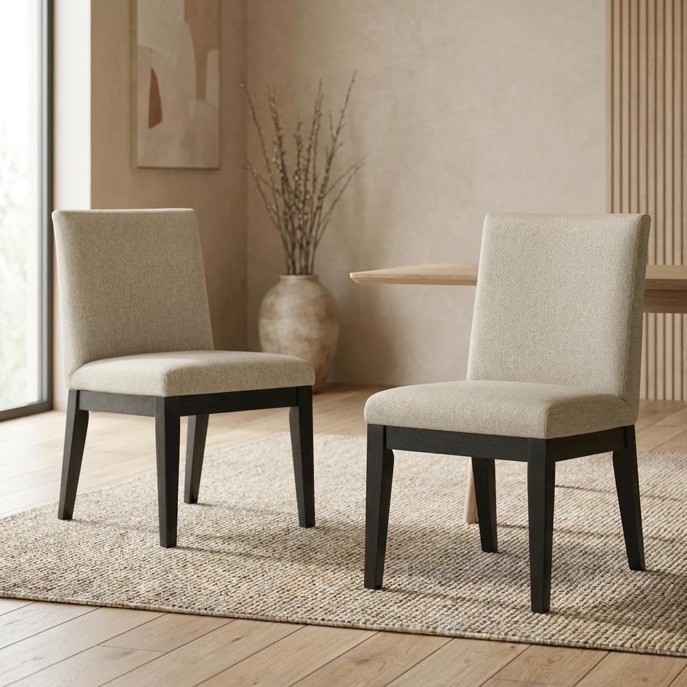 Upholstered Turned-Leg Dining Chairs, White, Set of 2