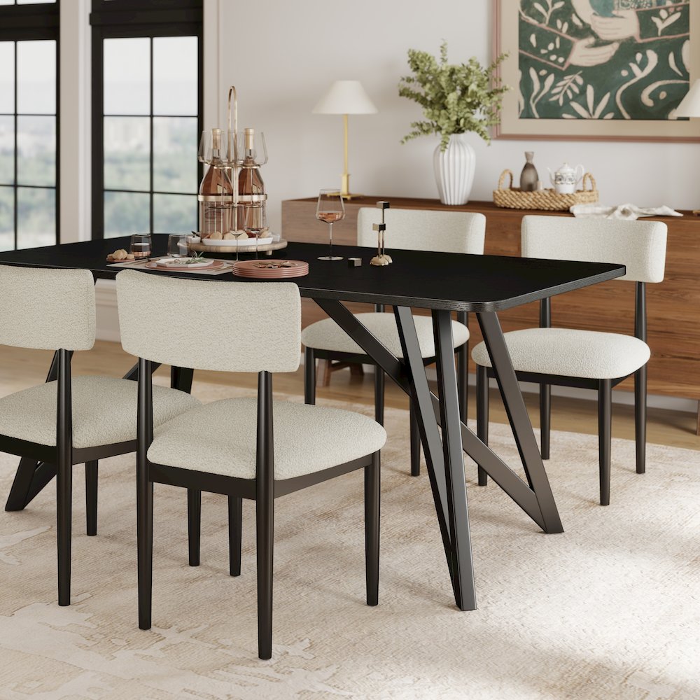 Axler 7-Piece Dining Set, Tripod-Cross Dining Table with 6 Boucle Chairs, Black