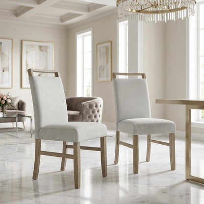 Upholstered Dining Chair with Rubberwood Legs and Plywood Frame, Gray, Set of 2