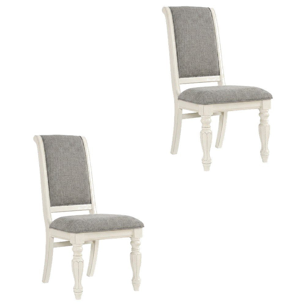 Solid Wood Upholstered Dining Chairs, White, Set of 2