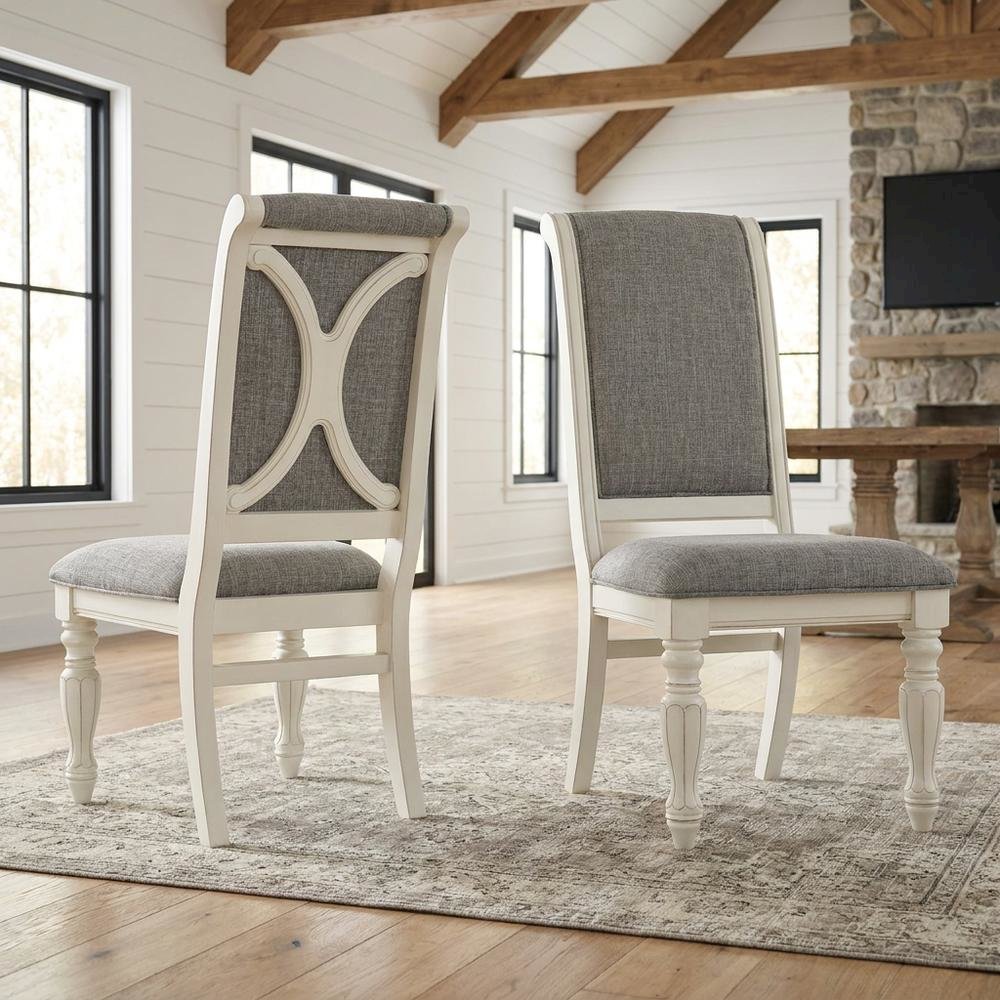 Solid Wood Upholstered Dining Chairs, White, Set of 2