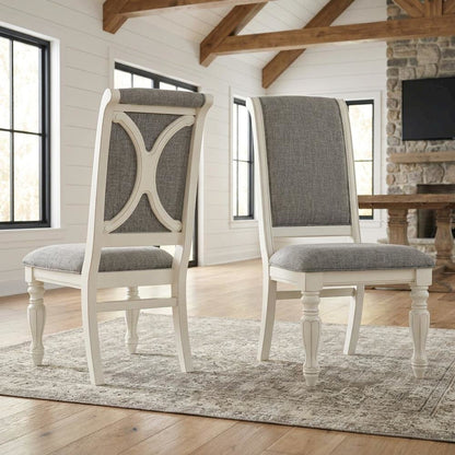 Solid Wood Upholstered Dining Chairs, White, Set of 2