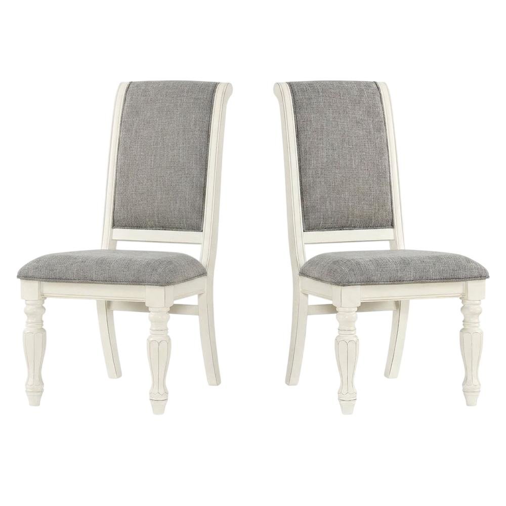 Solid Wood Upholstered Dining Chairs, White, Set of 2