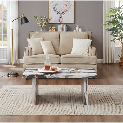 Cavira 3-Piece Faux Marble Coffee Table Set, Table and Two End Tables, Off-white