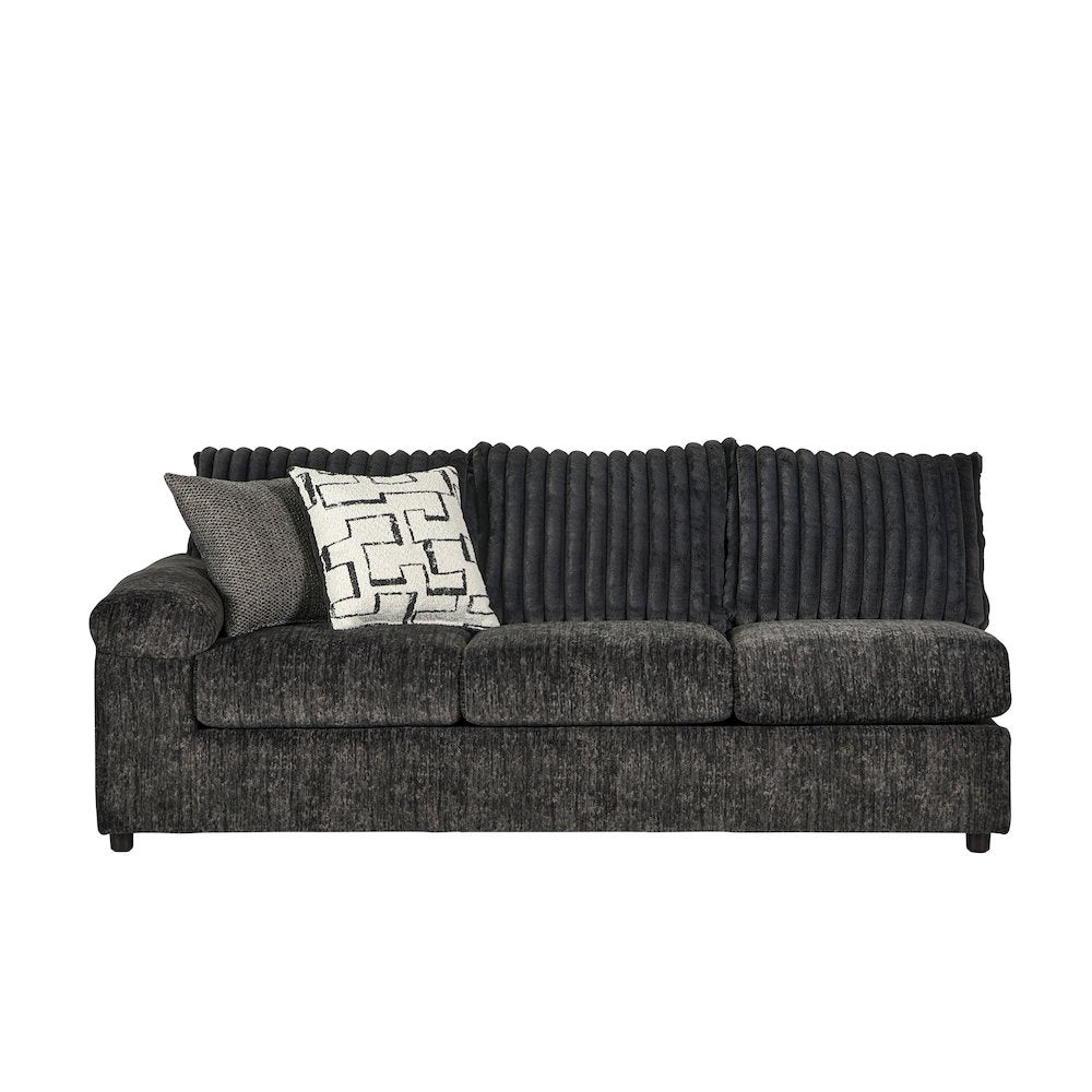 Nason Wide Wale Corduroy Sofa Chaise with Armchair and Ottoman, Charcoal