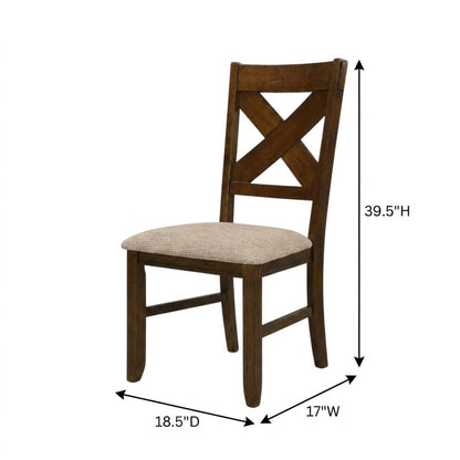 Solid Wood Upholstered Dining Chairs, Brown, Set of 2