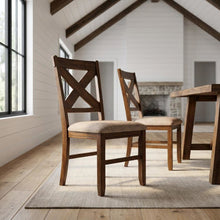 Solid Wood Upholstered Dining Chairs, Brown, Set of 2