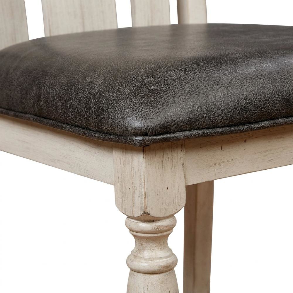 Upholstered Wood Dining Chair with Turned Legs for Dining Room, Beige, Set of 2