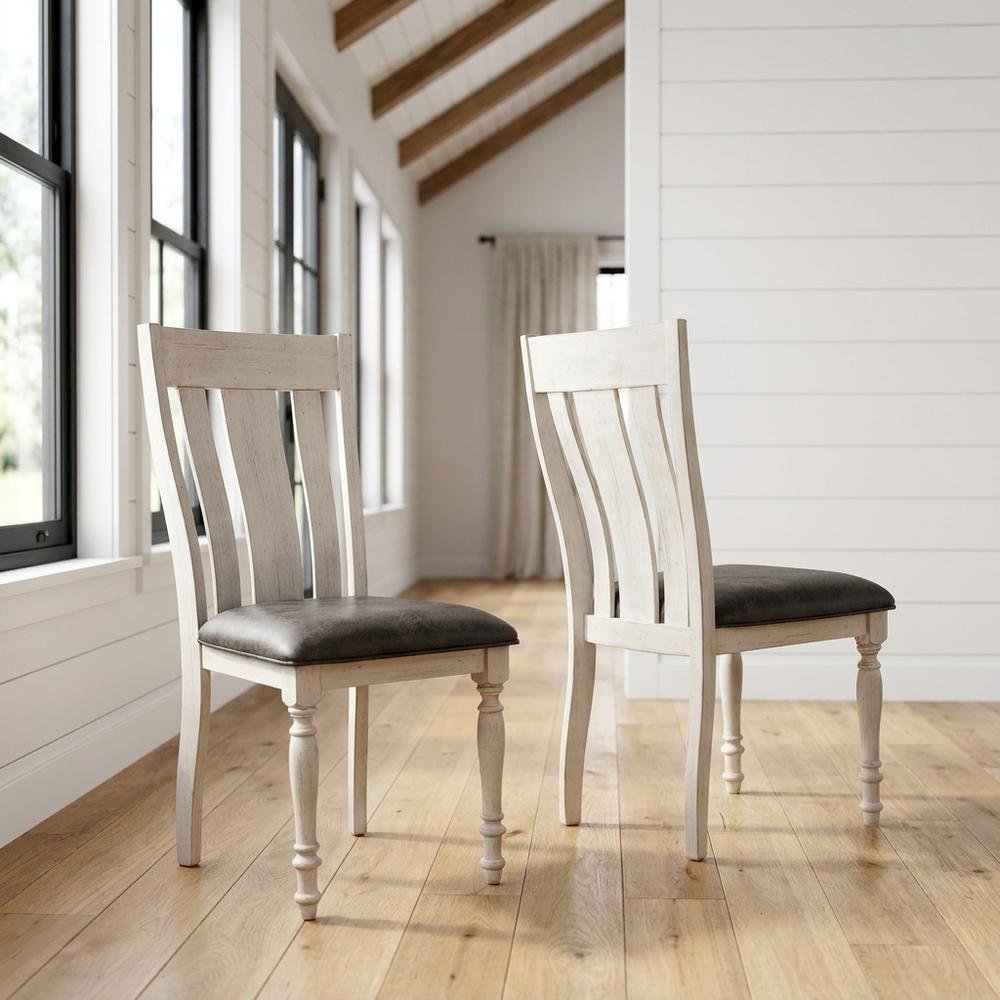 Upholstered Wood Dining Chair with Turned Legs for Dining Room, Beige, Set of 2